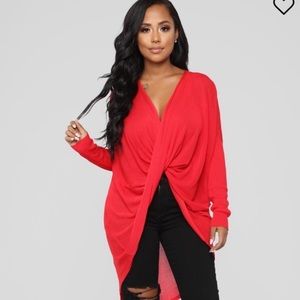 Fashion Nova Red Sammie Twist Front Hi-Low Top Medium